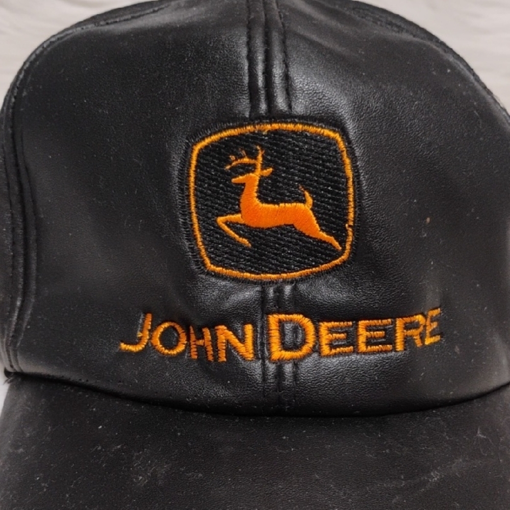 John Deere Black Faux Leather Hat with Orange Embroidery - Picture 2 of 12